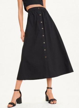 Black Women's DKNY Button Front Poplin Skirts | Australia-D0624