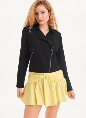 Black Women's DKNY Crinkle Moto Jackets | Australia-D0867