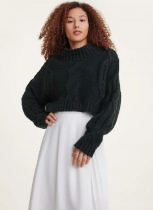 Black Women's DKNY Cropped Cable Sweaters | Australia-D0410