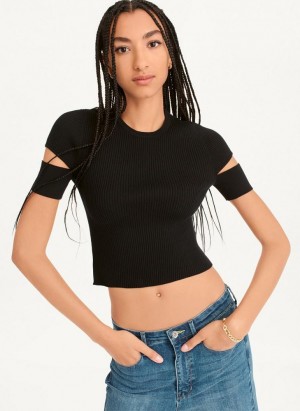 Black Women's DKNY Cut Out Knit T Shirts | Australia-D1918