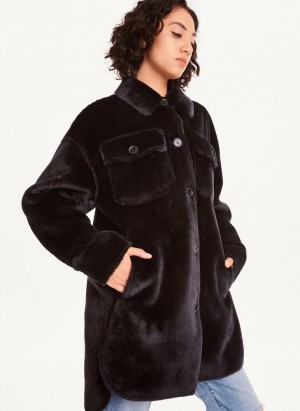 Black Women's DKNY Faux Fur Shacket Jackets | Australia-D0307