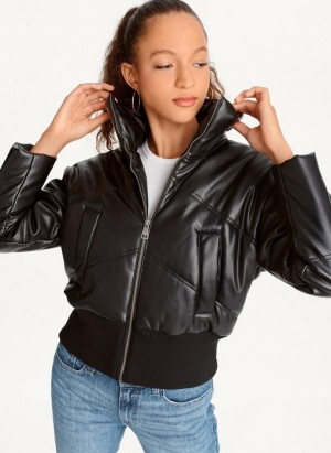 Black Women's DKNY Faux Leather Cropped Bomber Jackets | Australia-D1910