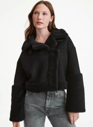 Black Women's DKNY Faux Shearling Jackets | Australia-D1308