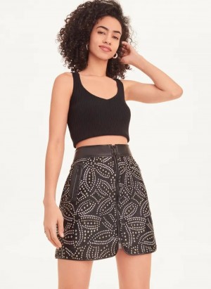 Black Women's DKNY Faux Stud Front Zip Mini Skirts | Australia-D1278