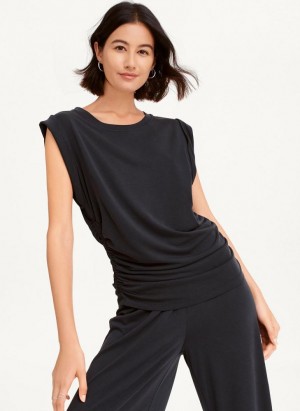 Black Women's DKNY Flange Sleeve With Side Ruching Tank Tops | Australia-D1007