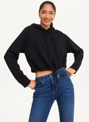 Black Women's DKNY French Terry Cropped Hoodies | Australia-D1338