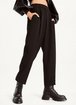Black Women's DKNY High Rise Pleat Rolled Cuff Pants | Australia-D1284
