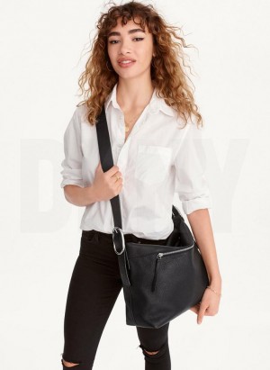 Black Women's DKNY Large Buckle Crossbody Bags | Australia-D0147