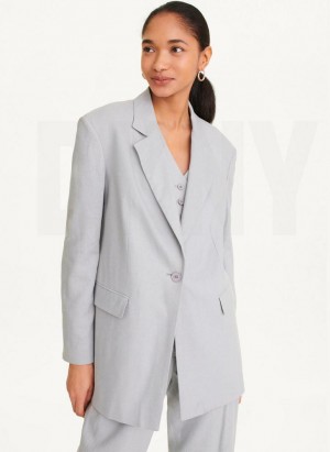 Black Women's DKNY Linen Blazers | Australia-D1752