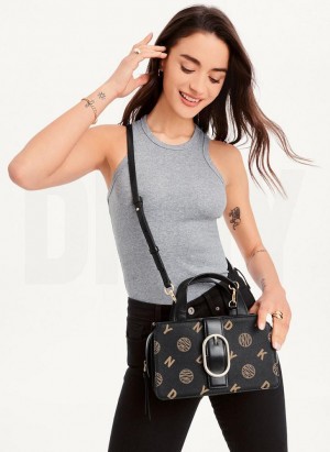 Black Women's DKNY Logo Buckle Crossbody Bags | Australia-D0489