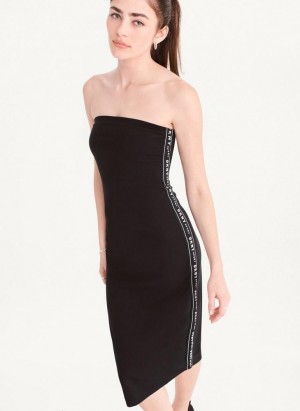 Black Women's DKNY Logo Tape Tube Dresses | Australia-D1043