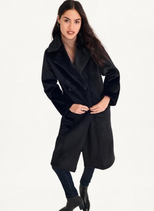 Black Women's DKNY Long Faux Fur Coats | Australia-D1539