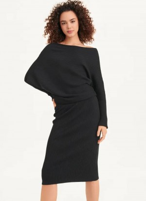 Black Women's DKNY Long Sleeve Cowl Neckline Dresses | Australia-D0681