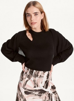 Black Women's DKNY Long Sleeve Cropped Cardigan Sweaters | Australia-D0202