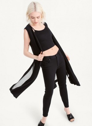 Black Women's DKNY Long Vest With Sheer Back Jackets | Australia-D0316