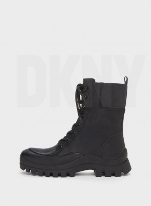Black Women's DKNY Lug Sole Combat Boots | Australia-D1353