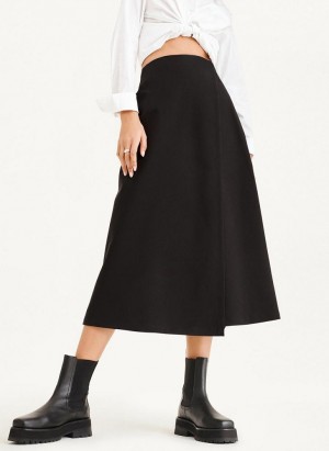 Black Women's DKNY Midi Faux Wrap Skirts | Australia-D0567