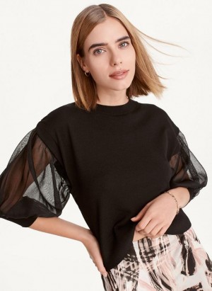 Black Women's DKNY Mixed Media Sweaters | Australia-D1196