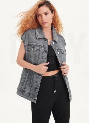 Black Women's DKNY Oversized Denim Vest Jackets | Australia-D0714