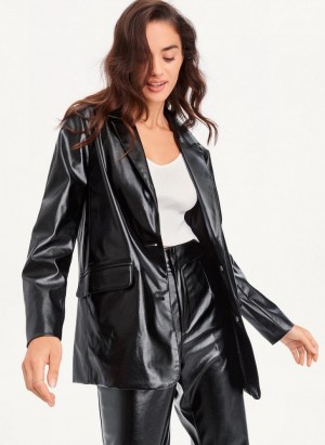 Black Women's DKNY Oversized Patent Leather Blazers | Australia-D1679