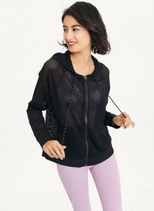Black Women's DKNY Ozone Mesh Relaxed Full Zip Jackets | Australia-D0166