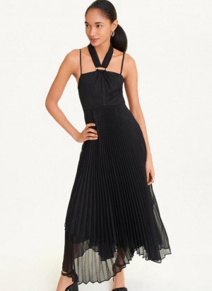 Black Women's DKNY Pleated Halter With Lurex Dresses | Australia-D0788