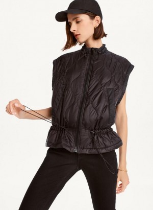 Black Women's DKNY Quilted Cropped Vest Coats | Australia-D0575