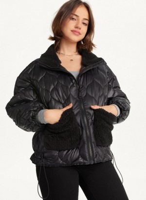 Black Women's DKNY Quilted With Sherpa Pockets Coats | Australia-D0642