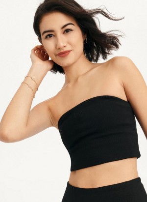 Black Women's DKNY Rib Crop Tube Tank Tops | Australia-D0778