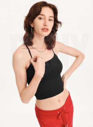 Black Women's DKNY Rib Knit Seamless Crop Tank Tops | Australia-D0413