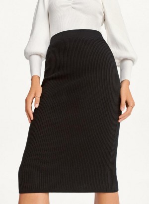 Black Women's DKNY Ribbed Pencil Skirts | Australia-D1122