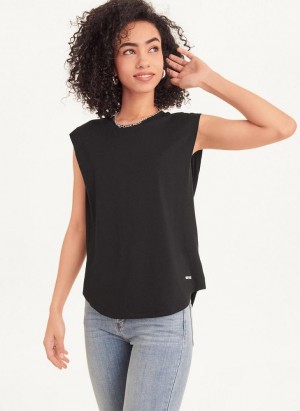 Black Women's DKNY Round Hem T Shirts | Australia-D1465