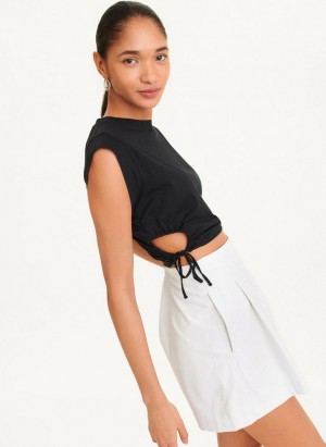 Black Women's DKNY Short Sleeve Side Cut T Shirts | Australia-D0310