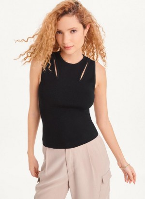 Black Women's DKNY Shoulder Cut Out Sweater Tank Tops | Australia-D0272