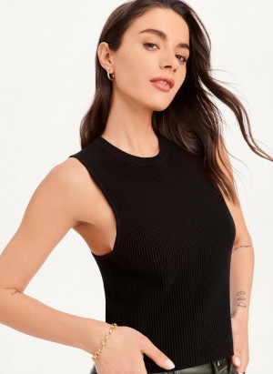 Black Women's DKNY Sleeveless Crewneck Crop Sweater Tank Tops | Australia-D0497