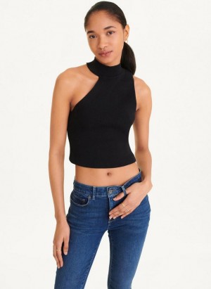 Black Women's DKNY Sleeveless Mock Neck Sweaters | Australia-D1179