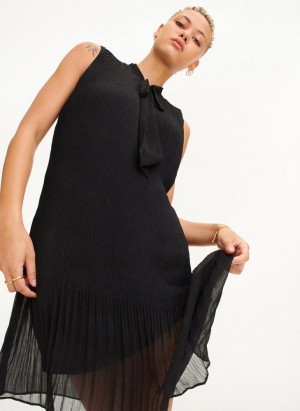 Black Women's DKNY Sleeveless Pleated Dresses | Australia-D0887