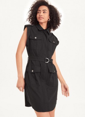 Black Women's DKNY Sleeveless Poplin Dresses | Australia-D0533