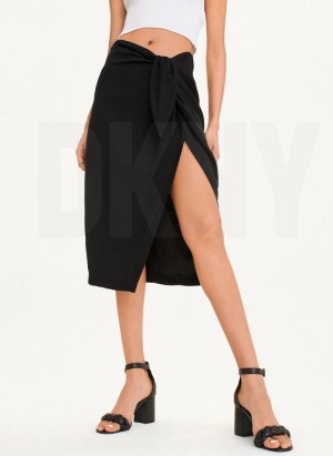 Black Women's DKNY Tie Front Midi Skirts | Australia-D1085