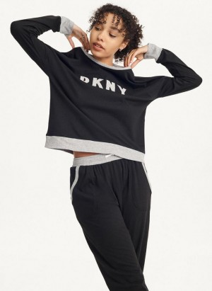 Black Women's DKNY Top And Jogger Sleep Set Pajamas | Australia-D0359