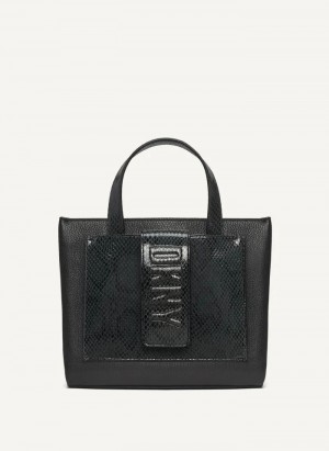 Black Women's DKNY Uptown Exotic Leather Small Tote Bags | Australia-D1286