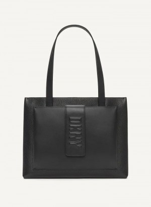 Black Women's DKNY Uptown Leather Large Tote Bags | Australia-D1788