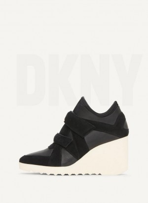 Black Women's DKNY Velcro Wedge Sneakers | Australia-D0502