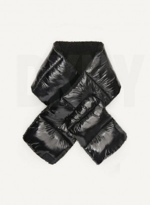 Black Women's DKNY Wet Nylon Puffer Pull Through Scarf | Australia-D1161