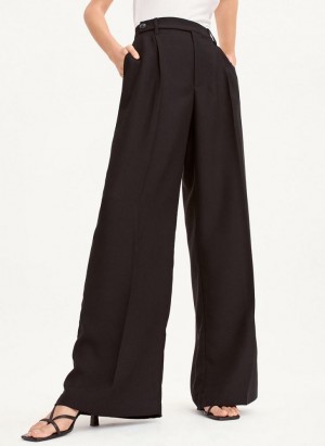 Black Women's DKNY Wide Leg Crepe Pants | Australia-D1313
