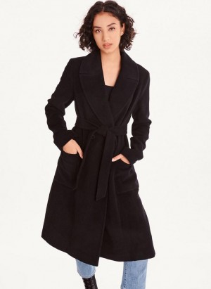 Black Women's DKNY Wool Wrap Coats | Australia-D0361