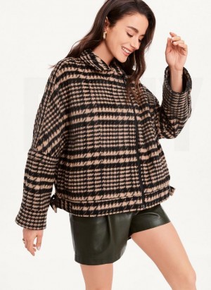 Black / Brown Women's DKNY Oversized Relaxed Jackets | Australia-D1965