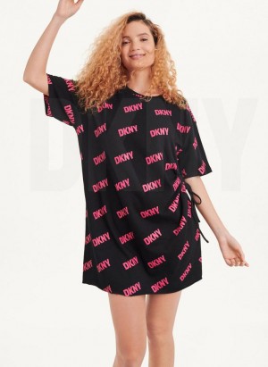 Black / Fuchsia Women's DKNY Cutout T-Shirt Dresses | Australia-D0230