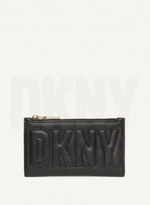 Black / Gold Women's DKNY Elsa Bifold Card Holder Wallets | Australia-D1422