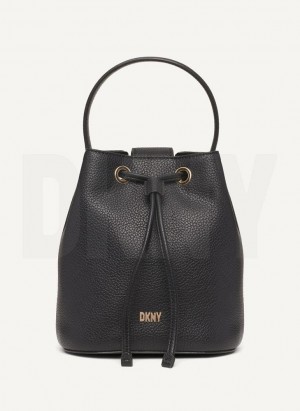 Black / Gold Women's DKNY Inessa Bucket Crossbody Bags | Australia-D0751